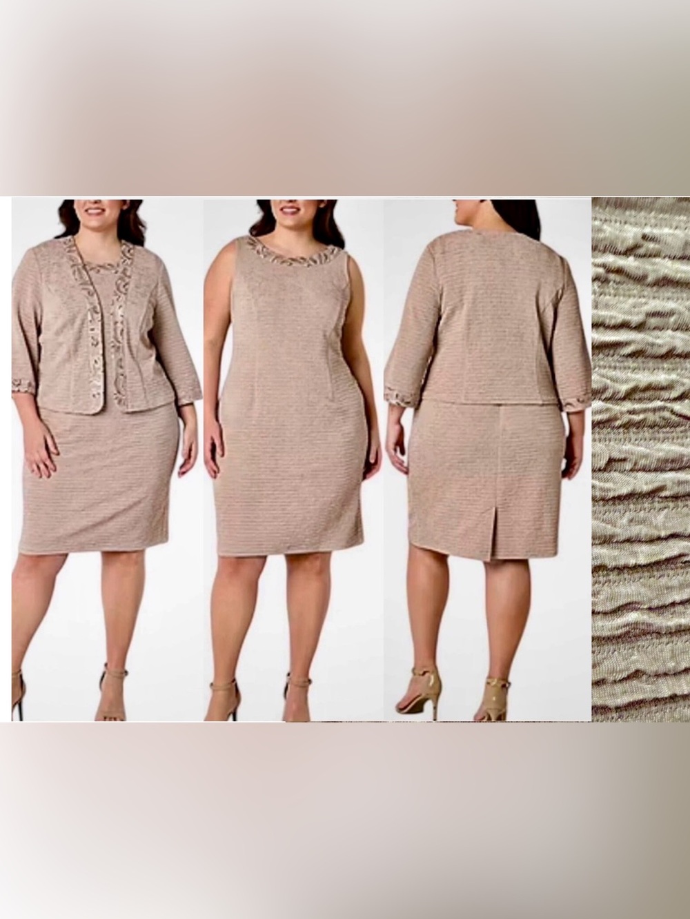 MAYA BROOKE MOTHER of BRIDE/GROOM TEXTURED JACKET w/SEQUINS DRESS TAUPE Sz.20W